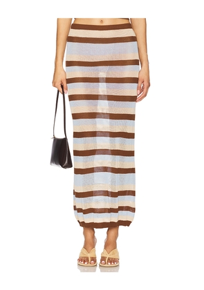 SEVEN WONDERS Hazel Midi Skirt in Brown,Beige,Baby Blue. Size XL. Also in L.