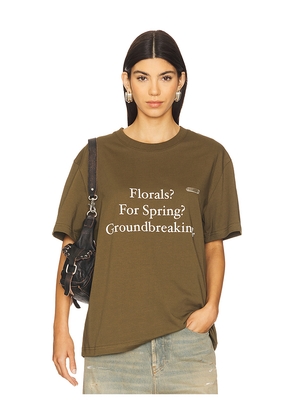 PRIVATE POLICY Fashion Quote T-Shirt in Army. Size XS. Also in S.
