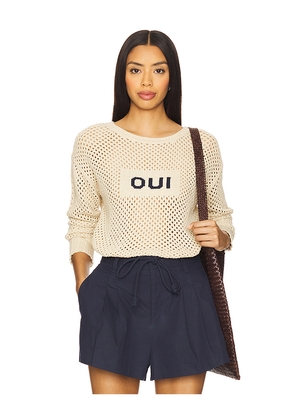 SUNDRY Oui Mesh Long Sleeve Sweater in Taupe. Size S. Also in XS.