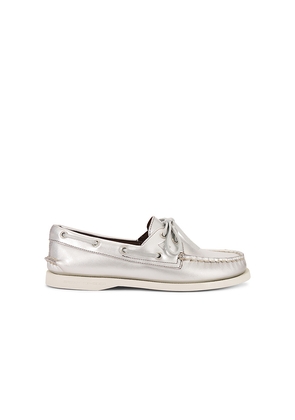 Sperry Ao 2 Eye Loafer in Metallic Silver, grey. Size 6.5. Also in 6, 8.