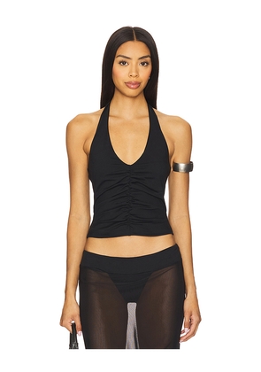 Susana Monaco Center Gathered Tie Halter Top in Black. Size M. Also in XS, S, L, XL.
