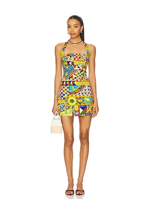 SEVEN WONDERS Aera Mini Dress in Yellow,Red. Size M. Also in S, XS.