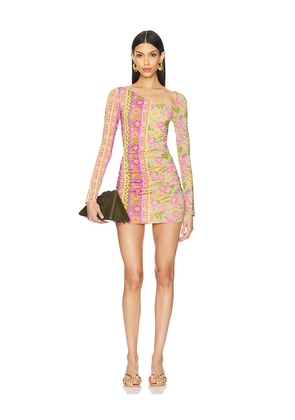 SPELL Goldie Shimmer Mini Dress in Pink,Green. Size M. Also in L, XL.