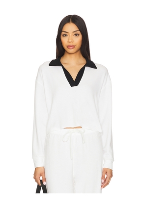 Splits59 Joan Fleece Polo Sweatshirt in White. Size M. Also in XS, L, XL.