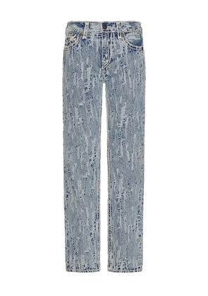True Religion Distressed Jacquard Ricky Rope Stitch Flap Jeans in Blue. Size 32. Also in 30.