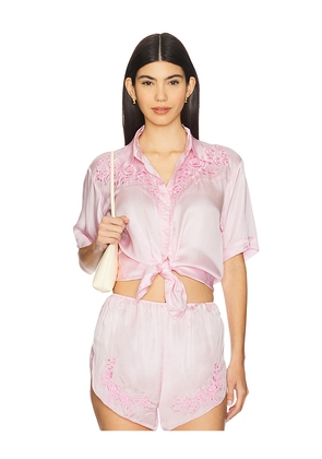 SWF Embroidered Short Sleeve Shirt in Blush. Size M. Also in XS.