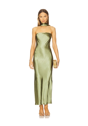 SNDYS Angelina Neck Tie Maxi Dress in Olive. Size M. Also in L, S, XL, XS, XXS.