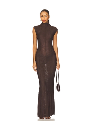 SEROYA Laissa Mesh Maxi Dress in Chocolate. Size M. Also in XS, S, L.