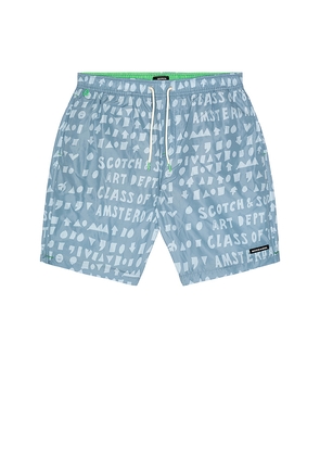 Scotch & Soda Printed Swim Shorts in Baby Blue. Size M. Also in S, L, XL/1X.