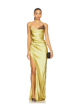 The Sei Lace Inset Cowl Gown in Yellow. Size 2. Also in 0, 4.