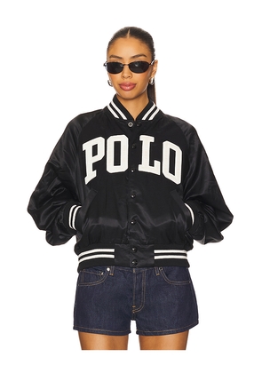 Polo Ralph Lauren Logo Satin Bomber Jacket in Black. Size XL. Also in M.