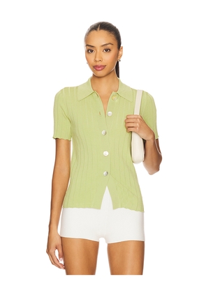 PISTOLA Dominique Ribbed Short Sleeve Cardigan in Green. Size M. Also in XS, S, L.