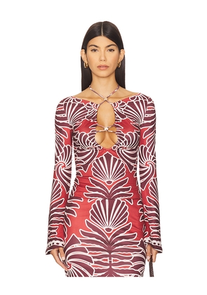 SEVEN WONDERS Sienna Sleeved Top in Red. Size S. Also in XS, M, XL.