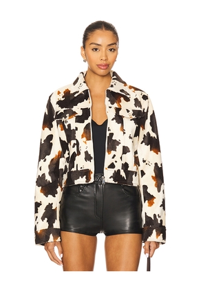 superdown Leah Cow Print Jacket in Cream,Black. Size M. Also in L, S, XL, XS, XXS.