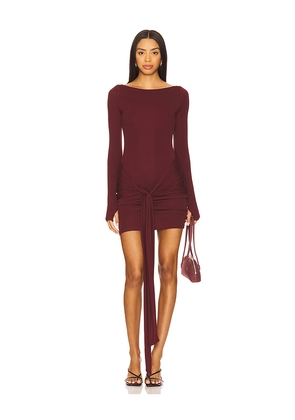 SEVEN WONDERS Petra Sleeved Mini Dress in Burgundy. Size M. Also in XS, L, XL.