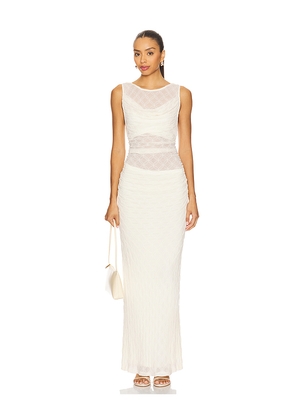 SOVERE Love Cowl Mesh Dress in Cream. Size L. Also in XS, S.