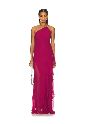 The Sei One Shoulder Ruffle Gown in Burgundy. Size 2. Also in 8.