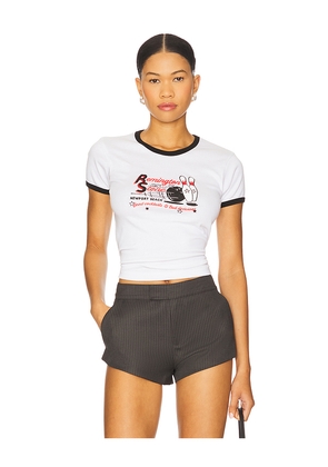 Remington Stone Bowling Baby Tee in White. Size S. Also in XS.