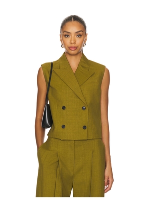 Theory Peak Double Breasted Vest in Olive. Size 10. Also in 0, 4, 6.