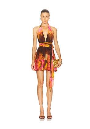 retrofete Briola Chiffon Dress in Brown,Coral. Size M. Also in XL.