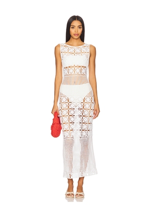 Tularosa Mikio Crochet Midi Dress in White. Size M. Also in XS, S, L, XL.