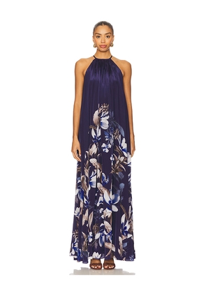 ROCOCO SAND Halter Maxi Dress in Navy. Size M. Also in L, S, XS.