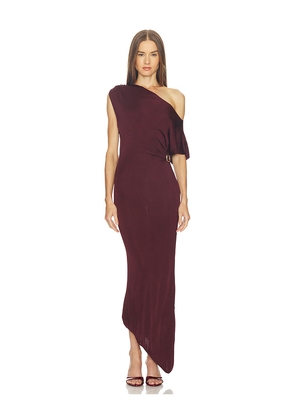 SRG Mehek Asymmetric Knit Dress in Burgundy. Size M. Also in XXS, XS, S, L, XL.