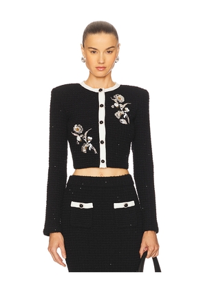 self-portrait Black Floral Textured Knit Jacket in Black. Size M. Also in L, S.