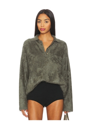 Soft Goat Brushed Polo Shirt in Olive. Size M. Also in L, S, XS.