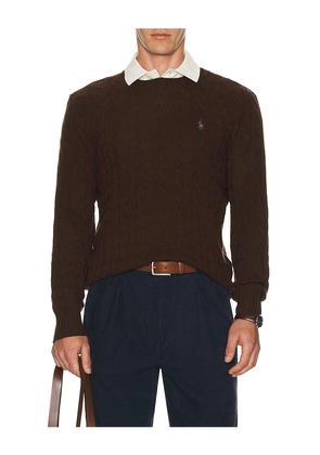 Polo Ralph Lauren Wool Cashmere Cable Knit Crewneck Sweater in Brown. Size XXL/2X. Also in S, XL/1X.