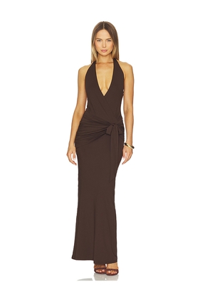 superdown Chloe Halter Maxi Dress in Brown. Size L. Also in XS, S, M.