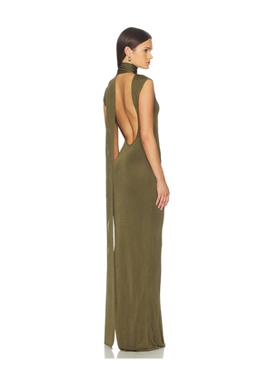 SRG Dianne Scarf Wrap Gown in Green. Size M. Also in XXS, XS, S, L, XL.