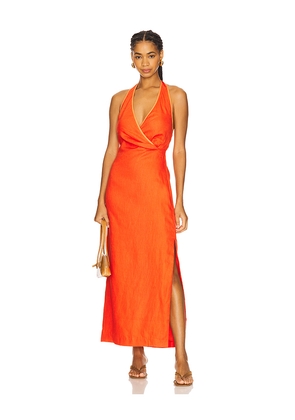 SIR. Panettone Twist Midi Dress in Orange. Size 1/S. Also in 0/XS, 3/L, 4/XL.