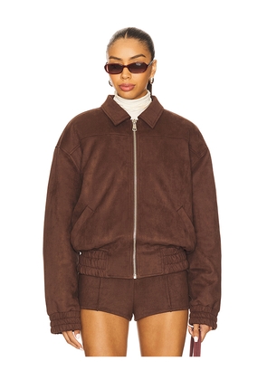 superdown Jessica Faux Suede Bomber in Brown. Size M. Also in L, S, XL, XS.