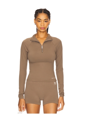 P.E Nation Routine Quarter Zip Long Sleeve Top in Taupe. Size M. Also in XS, S, L.