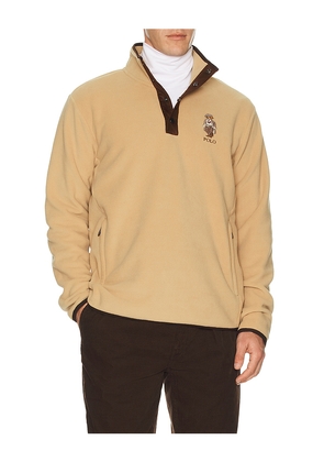 Polo Ralph Lauren Fleece Novelty Heritage Bear Mockneck Sweatshirt in Brown. Size XL/1X. Also in XXL/2X.