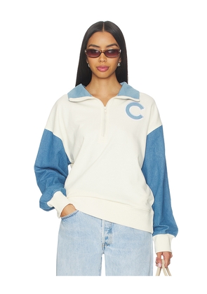 Terez x REVOLVE Cubs Denim Quarter Zip in Yellow. Size M. Also in S, XXS, XS, XL.