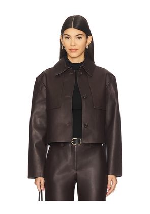 Theory Crop Leather Trench in Chocolate. Size L. Also in XS, XL.