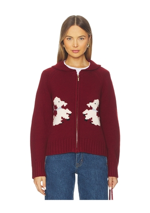 Tanner Fletcher Wellington Poodle Zip-up Sweater in Burgundy. Size 1/S. Also in 0/XS, 2/M, 3/L.