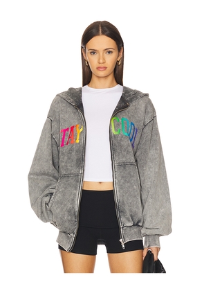 Stay Cool Arch Zip Logo Hoodie in Grey. Size M. Also in S, L, XL/1X.