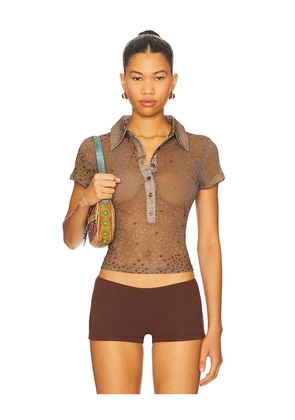 SIEDRES Asne Polo Top in Brown. Size M. Also in S, L, XL.