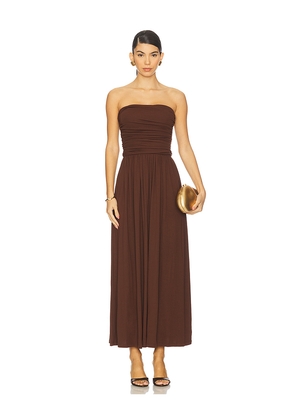 Runaway The Label Malone Ruched Strapless Maxi Dress in Brown. Size M. Also in S, XS, L.