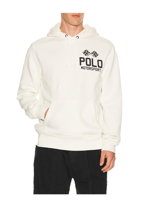 Polo Ralph Lauren Motorsport Graphic Hoodie in Ivory. Size S. Also in M, XL/1X, XXL/2X.