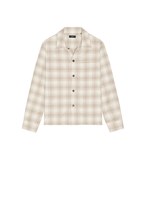 Theory Light Textured Check Shirt in Brown. Size L. Also in M, XL/1X, XXL/2X.