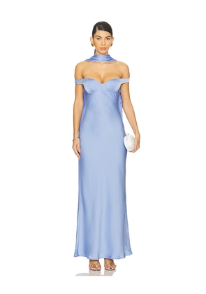 Runaway The Label Raphaella Off Shoulder Maxi Dress in Blue. Size M. Also in S, XS, L, XL.