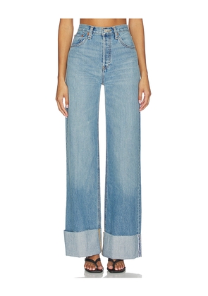 RE/DONE High Rise Wide Leg Cuff Jeans in Blue. Size 25. Also in 24, 26, 28, 29, 31.