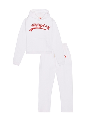Playboy Logo Hoodie and Sweatpant Set in White. Size M. Also in S, L, XL/1X.