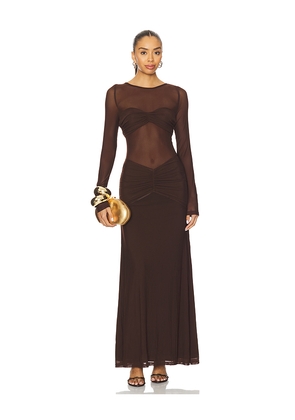 Runaway The Label Romy Ruched Maxi Dress in Chocolate. Size M. Also in S, L, XL.