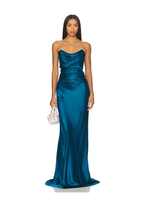 The Sei Cowl Bustier Gown in Blue. Size 0. Also in 2, 4.