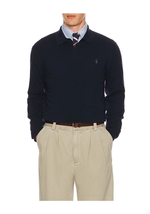 Polo Ralph Lauren Lux Merino Johnny Collar Sweater in Navy. Size S. Also in M, XL/1X, XXL/2X.